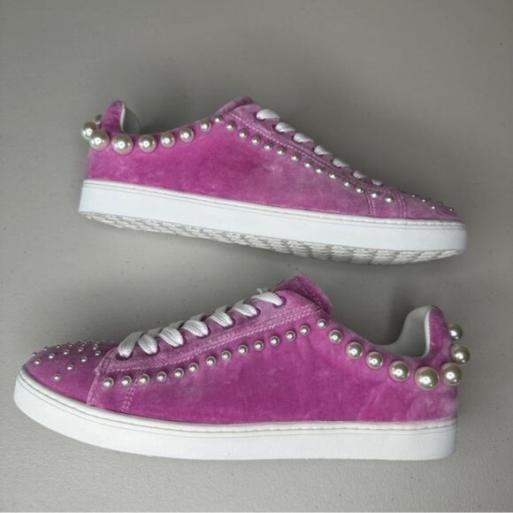 Stuart Weitzman Goldie Sneakers Pearl Embellished Cotton Candy Size 8.5 fits a 9 - Picture 3 of 11